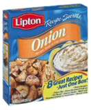 Onion soup mix and reg size container of Sour Crea - is so good for potato chip dip! So easy to make as well!