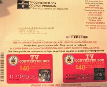 Coupons - US Government issued convertor box coupons