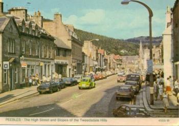 High Street, Peebles, Scotland - This photo is looking up the High Street in Peebles, Scotland (my birthplace). The town has hardly changed in 50 years! It still doesn't have one set of traffic lights! Beautiful little town set in a stunning valley, with breathtaking countryside all around it.