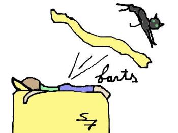 Farts Happen... - The &#039;blow-munition&#039; sends the comforter flying across the room! One time, a cat was in it.

