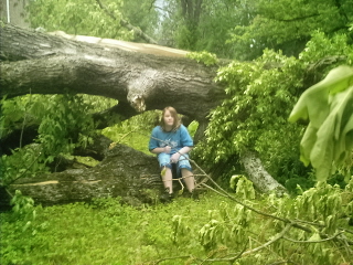 Branch of the Oak tree - My daughter sitting on a branch of the Oak Tree that fell.