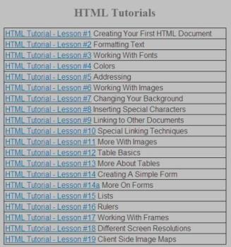 HTML Tutorials - This is a screenshot of the html tutorials you&#039;ll find when you visit the site: http://www.html-reference.com/
Highly recommended.