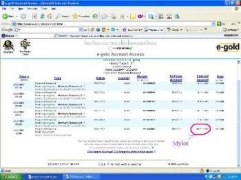 My payment in the e-gold account - You can see a payment of nearly $40 in my e-gold account