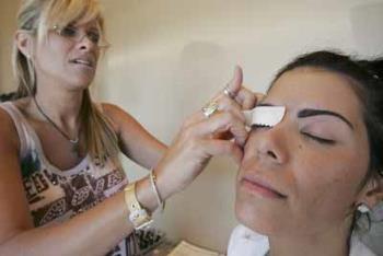 Getting your eyebrows waxed. - Although some women can't stand it, eyebrow waxing is over in a few moments; it's the afterwards that makes all the difference! Patty (the woman I see) applies gentle pressure to the newly waxed area and when they're all done, additionally applies an aloe lotion to help further cool my skin. Getting your eyebrows waxed. - Although some women can't stand it, eyebrow waxing is over in a few moments; it's the afterwards that makes all the difference! Patty (the woman I see) applies gentle pressure to the newly waxed area and when they're all done, additionally applies an aloe lotion to help further cool my skin.