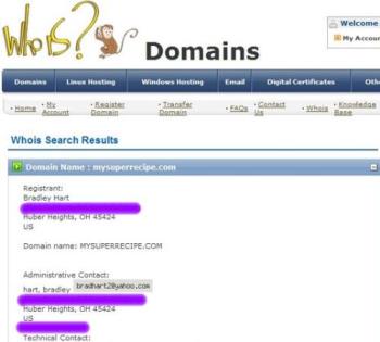 Screenshot of Owner of mysuperrecipe.com - This is a screenshot of who owns the site mysuperrecipe.com