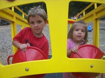 My stepson and my youngest daughter - this was taken at the park a few weeks ago. My oldest is somewhere in the background playing.