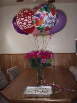 my flowers and balloons - my cake, flowers and ballons from my birthday