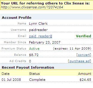 My Current ClixSense Stats - This is the snapshot I just took of my ClixSense earnings. 