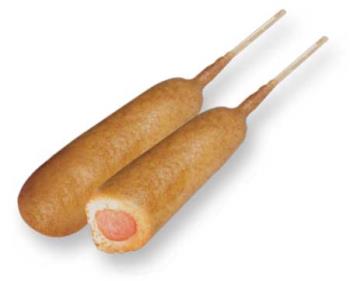 American corn dogs on a stick  - Corn dogs are sometimes eaten with catchup or mustard