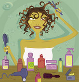 curly hair - illustration of woman with curly hair curly hair - illustration of woman with curly hair