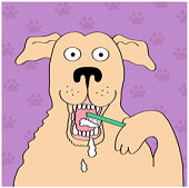 Dog brushing teeth - illustration of dog brushing teeth