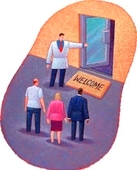 Welcome Back! - illustration of welcoming people