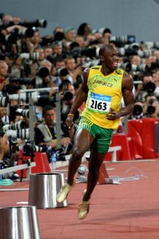 Usain Bolt - Usain Bolt celebrating his Olympic Gold Medal.