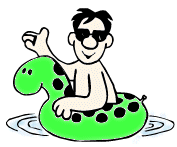 man with float dinosaur - man with a float dinosaur n the water