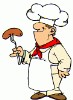 chef in white cooking with a sausage on a stick - chef in white cooking with a sausage on a stick chef in white cooking with a sausage on a stick - chef in white cooking with a sausage on a stick