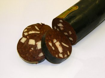 Black pudding - Blood and fat pudding popular in the UK, especially the north of England