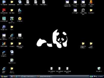 My desktop appearance as of 10-31-08 - I used enjoi&#039;s panda logo and inverted the colors. Had the background all black and I used Royal Noir for the Color scheme of XP&#039;s appearance