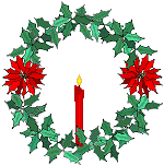 a green and red wreath with a candle burning in th - a green and red wreath with a candle burning in the center