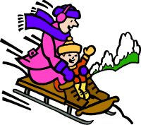 a man and a bot going sleding - a man and a boy going sleding