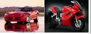 Speed thrills - sports car and sports motorbike