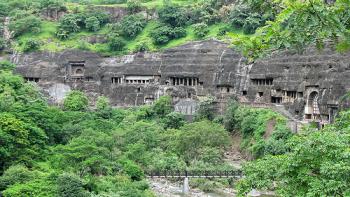 ajanta caves in southern india - ajanta caves outside view