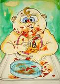 Baby enjoying mealtime tremendously? - Clip art image of a baby or toddler enjoying food immensely!