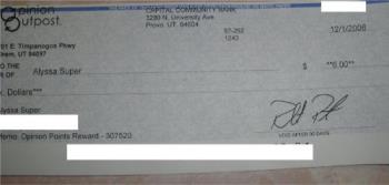 My Cash Crate check. - My first (and last) check from Cash Crate =) They&#039;re legit & pay - although I decided after getting that first check that I liked another GPT better. :)