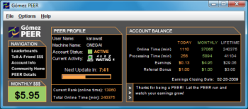 My Gomez Peer Active Account - Running the Gomez Peer in action! Let the PEER run and watch your earnings grow!