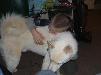 My son and frost. - My son and frost after he came in from outside.