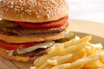 Hamburger and French Fries - A plate of Hamburger and French Fries