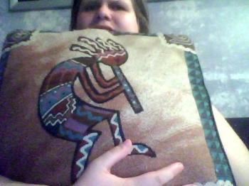 Kokopelli pillow from Sedona Arizona - One of the four pillows that my husband brought me from Sedona, from our old apartment. 