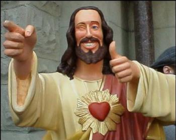 Jesus in Jeans - Nothing wrong about a statue with Jesus in jeans. Why not have a buddy Christ?