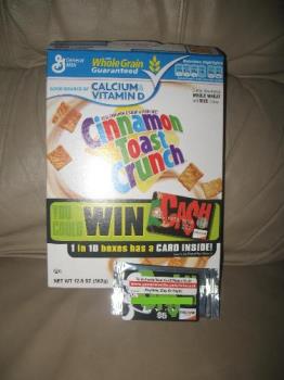 Discover Cash Card - Here is a picture of the $5.00 Discover Gift card I won in Cinnamon Toast Crunch cereal.