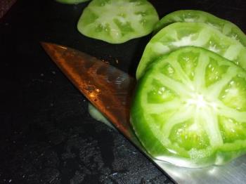 green tomatoes - sliced green tomatoes to fry to to make pie.