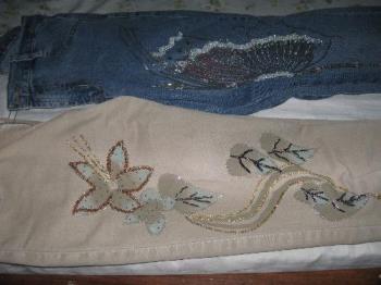 beaded jeans  - jeans designed with beads, etc.