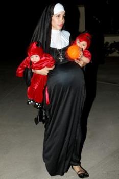 Octomom Nadya Suleman&#039;s Halloween costume. - "A pregnant nun, which is controversial enough, combined with eight devil babies, was bound to get the paparazzi snapping."
