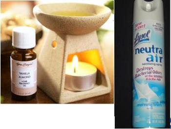 Aromatherapy burner and Lysol Neutra Air - Some products to use to eliminate unwanted odors in the house. 