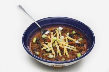 bowl of chili - Bowl of homemade black bean and chorizo chili