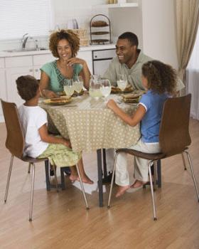 Families eating together - Eating together with your family promotes healthy eating habits and positive social interaction among family members. It’s a good opportunity to spend some time with your children and teach them to value mealtime, taste new foods and enjoy eating. 