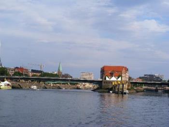 Weser river - The Weser river in Bremen. There are a lot of boats for the tourists that travel all day long.