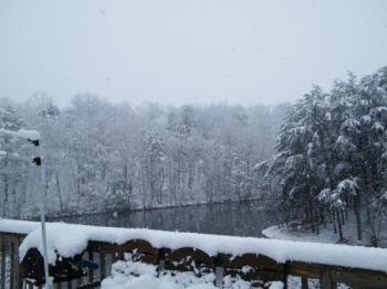 Overlooking the lake from our deck - It is SO PEACEFUL! I could take this kind of weather all winter long.