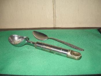 old ice cream scoop and spoon - old ice cream scoop and its alternate --- the spoon