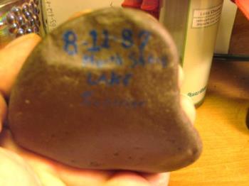 Heart rock - The back side painted with date and location.