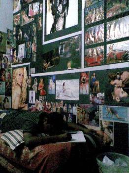 my friend&#039;s room, full of posters :) - My friend, i guess he fantasizes a lot lol, that is me over there, pretending to study :P