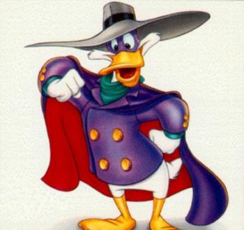 Darkwing Duck - He is the terror that flaps in the night. He is a character that was around when Disney offered more quality programming. He is Darkwing Duck. 