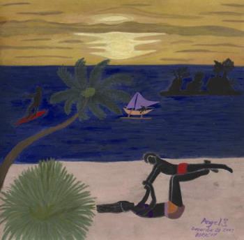 Boracay  - This was the idea from Jacob Lawrence so that kind of painting is actually made from gouache. This was not the whole image as one, I just collaborated the pictures to form in one. I even put this inside the starbucks tumbler wherein you can put your own images as your personal belonging. 