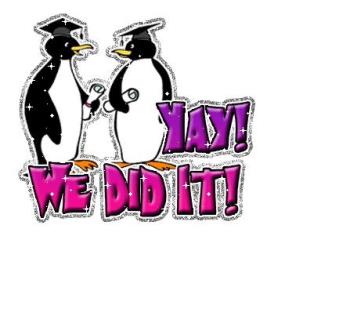 Art, design of Penguins celebrating "We did it" - This is an image designed to celebrate achievement of something monumental:
"We did it!"