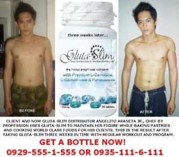 Gluta-Slim - this is what i take, makes me whiter and slimmer. my uncle is a doctor and he prescribes this to obese patients, this is a supplement, thats why its over the counter too ^_^