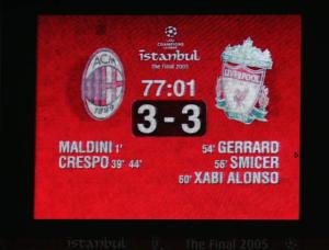 the scoreboard in the final Milan-Liverpool 2005 - The incredible score from the Champions League final from 2005