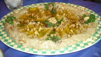 Baba ghanoush - an Israeli delicious food - Baba ghanoush - Mashed eggplant with various seasonings. In Israel, it is made from mashed grilled eggplant with tahini or mayonnaise.
